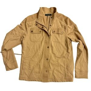 Lauren Ralph Lauren Women Knit Light Weight Jacket Snap Zip Up‎ Beige Sz L